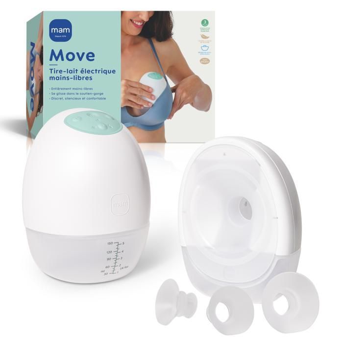 MAM Move Tire-lait mains-libres sans fil, 3 modes et  5 niveaux d'intensité, pour un tirage efficace et discret
