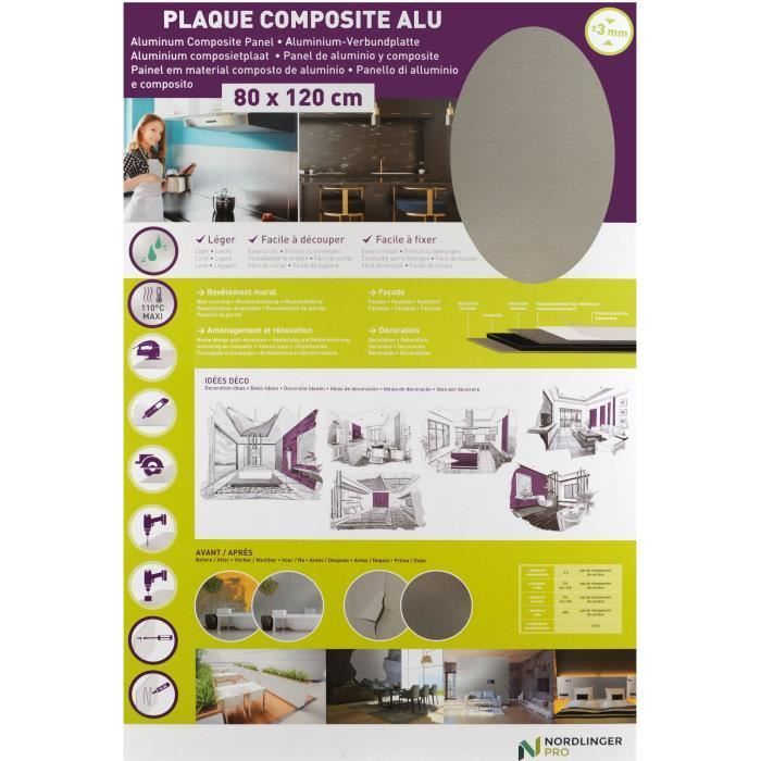 Plaque Composite - NORDLINGER PRO - 80 x 120 cm - Aluminium Champagne
