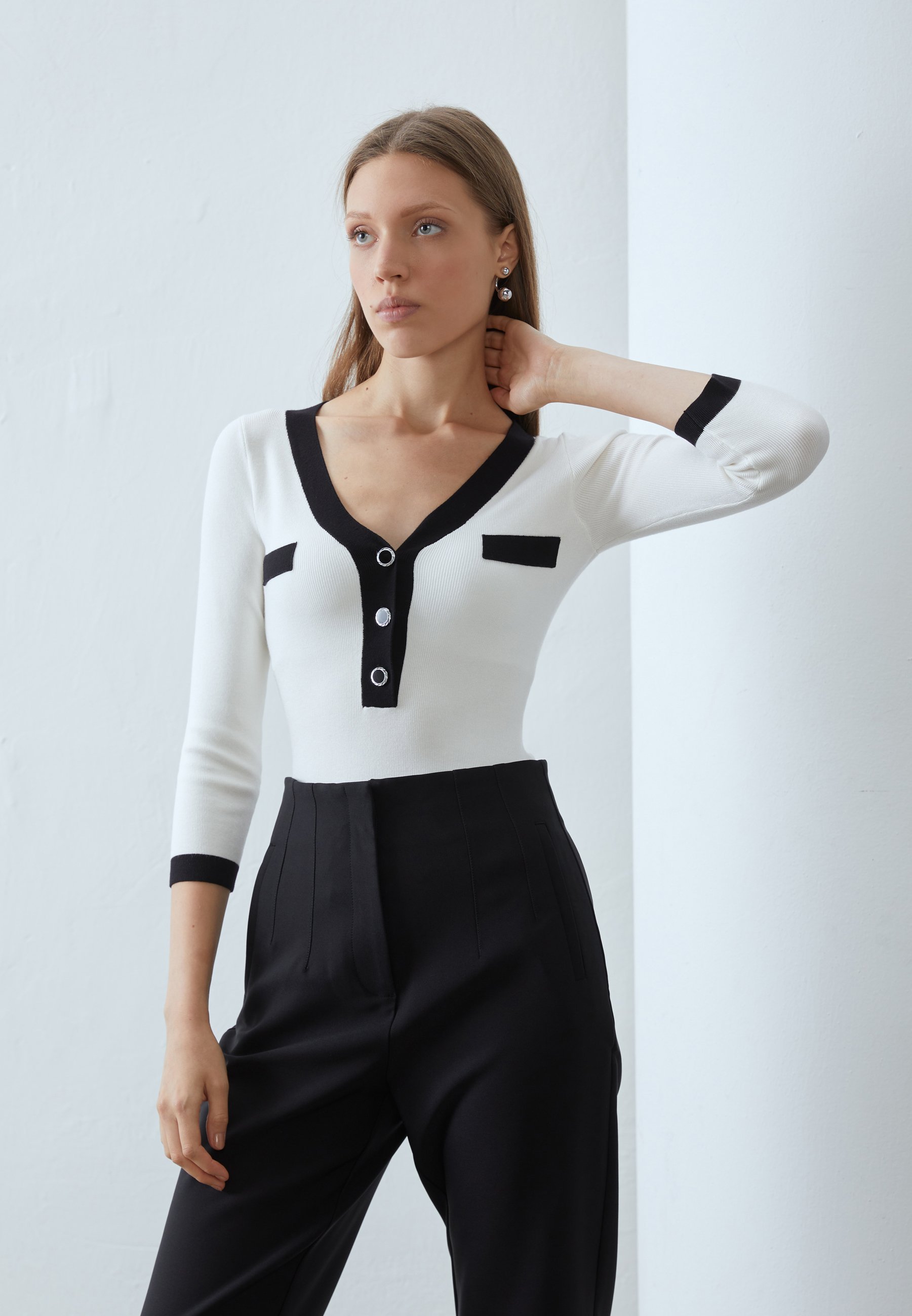 Anna Field Pullover - weiß/schwarz