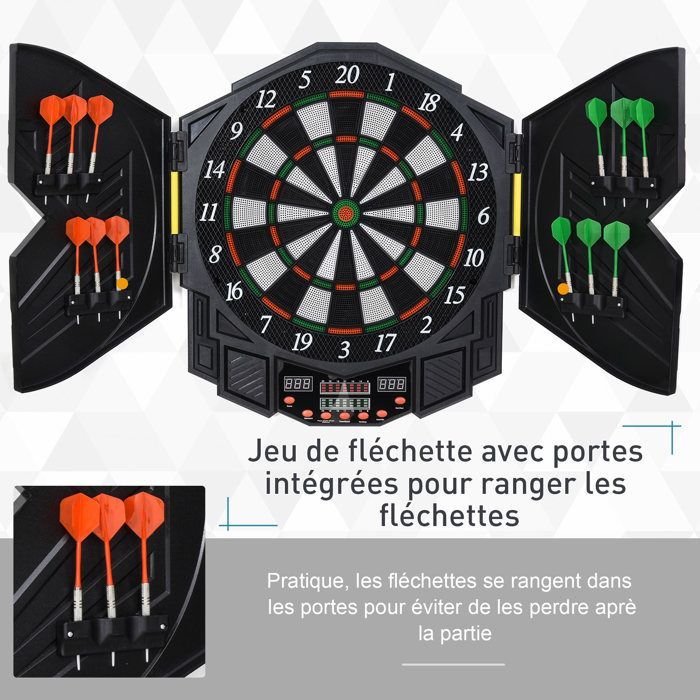 Cible jeu de fléchettes - HOMCOM - électronique 27 jeux jusqu'à 8 joueurs LED haut-parleur - plastique - noir