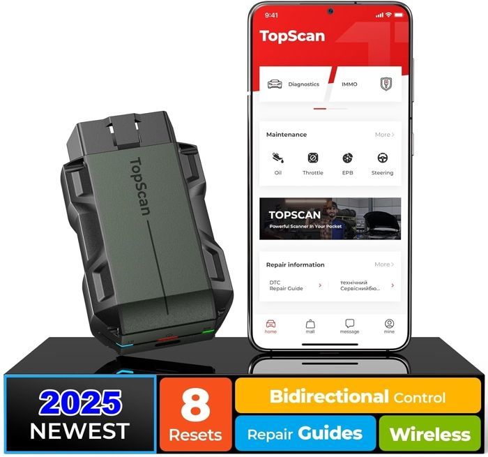 Escáner OBD2 TOPDON Topscan Lite, herramienta de diagnóstico OBDII inalámbrica Bluetooth para todos los sistemas, lector de códigos de prueba activo.