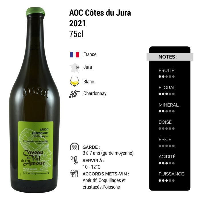 Caveau du Val de l'Amour Côtes du Jura Chardonnay 2021 - Vino Blanco del Jura (75cl)