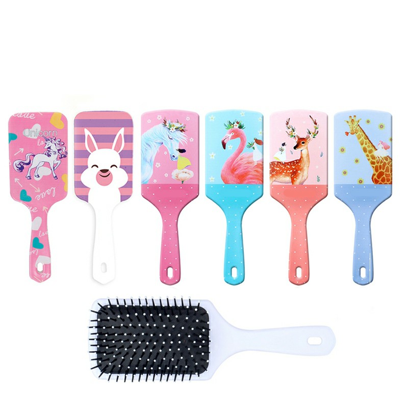 Spazzola per capelli con stampa di unicorno dei cartoni animati, antistatica, con funzione massaggio ad airbag, strumento per lo styling da donna