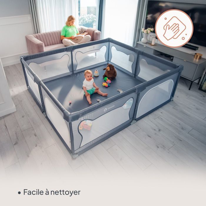 Parque infantil LIONELO Willow XL - 207 x 187 cm - Laterales de malla - Amplia y segura zona de juego - Rejilla protectora - Beige