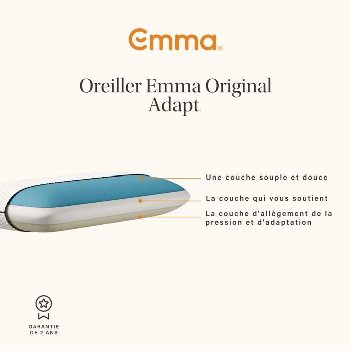 EMMA | Oreiller Emma Original Adapt 70x40 cm | Mémoire de Forme Ergonomique | Thermoactif et Respirant | Confort Personnalisable