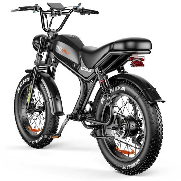 Bicicleta eléctrica Emoko C93, motor de 1000 W, batería de 20 Ah, neumáticos de 20''*4.0, 50 km/h, 7 velocidades, color negro.