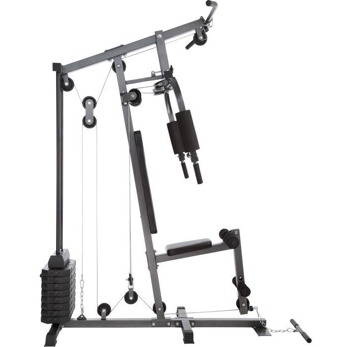 Estación de entrenamiento con pesas - TECTAKE - Estación de entrenamiento con pesas con banco, carga máxima 150 kg, 160 x 98 x 203 cm - Negro