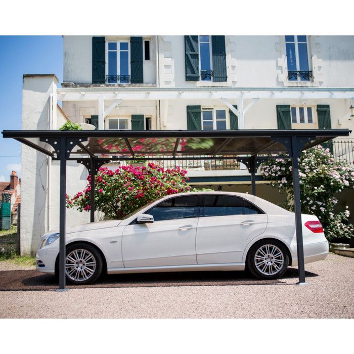 Carport en aluminium toit plat 14,70m² - Gris anthracite