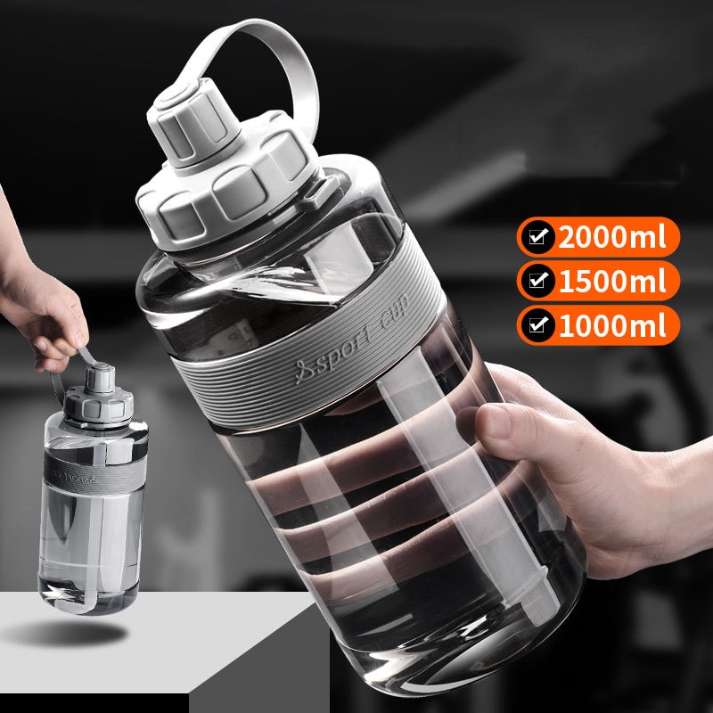 Botella de agua grande de 2 litros con pajita. Botellas de gran capacidad para la escuela, el gimnasio y deportes. Libres de BPA.
