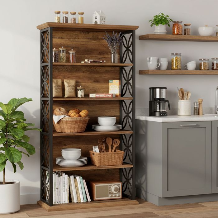 Librería alta de 6 niveles, 180 cm, estilo industrial con estructura metálica y estantes abiertos.