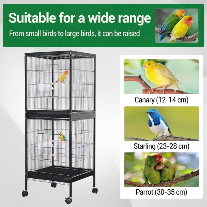 Jaula grande para pájaros de 52 x 50 x 143 cm con soporte y 4 perchas - Jaula para pájaros con ruedas
