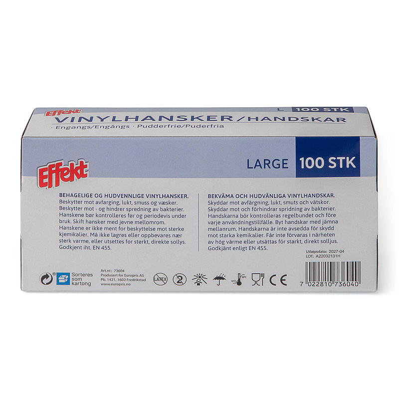 Guantes desechables suaves talla L, paquete de 100 unidades, vinilo