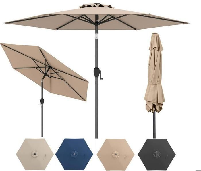 Ombrellone da giardino per esterni - RELAX4LIFE - Diametro 230 cm - Ombrellone da balcone con inclinazione di 35° - 6 robuste stecche - Base non inclusa - Marrone