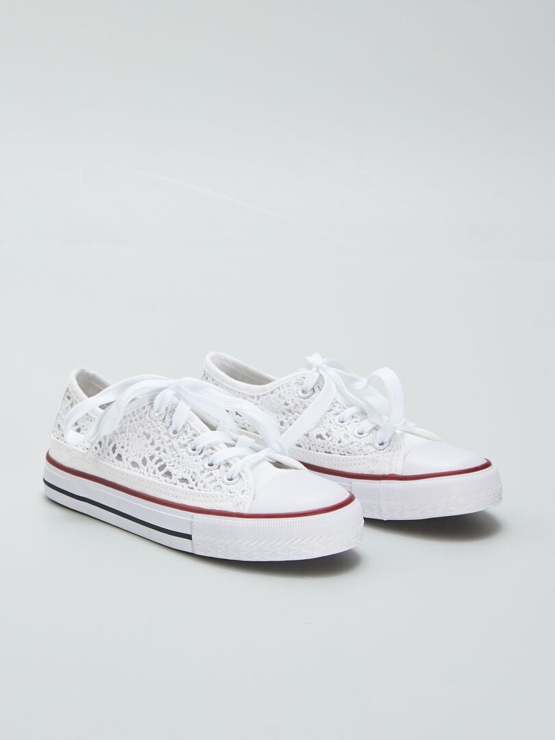 Geperforeerde canvas sneakers - WIT