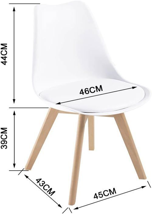 DEWINNER Catherina Dining Chairs, Retro Office Chair, Solid Beech Upholstered Seat (White, Set of 4)