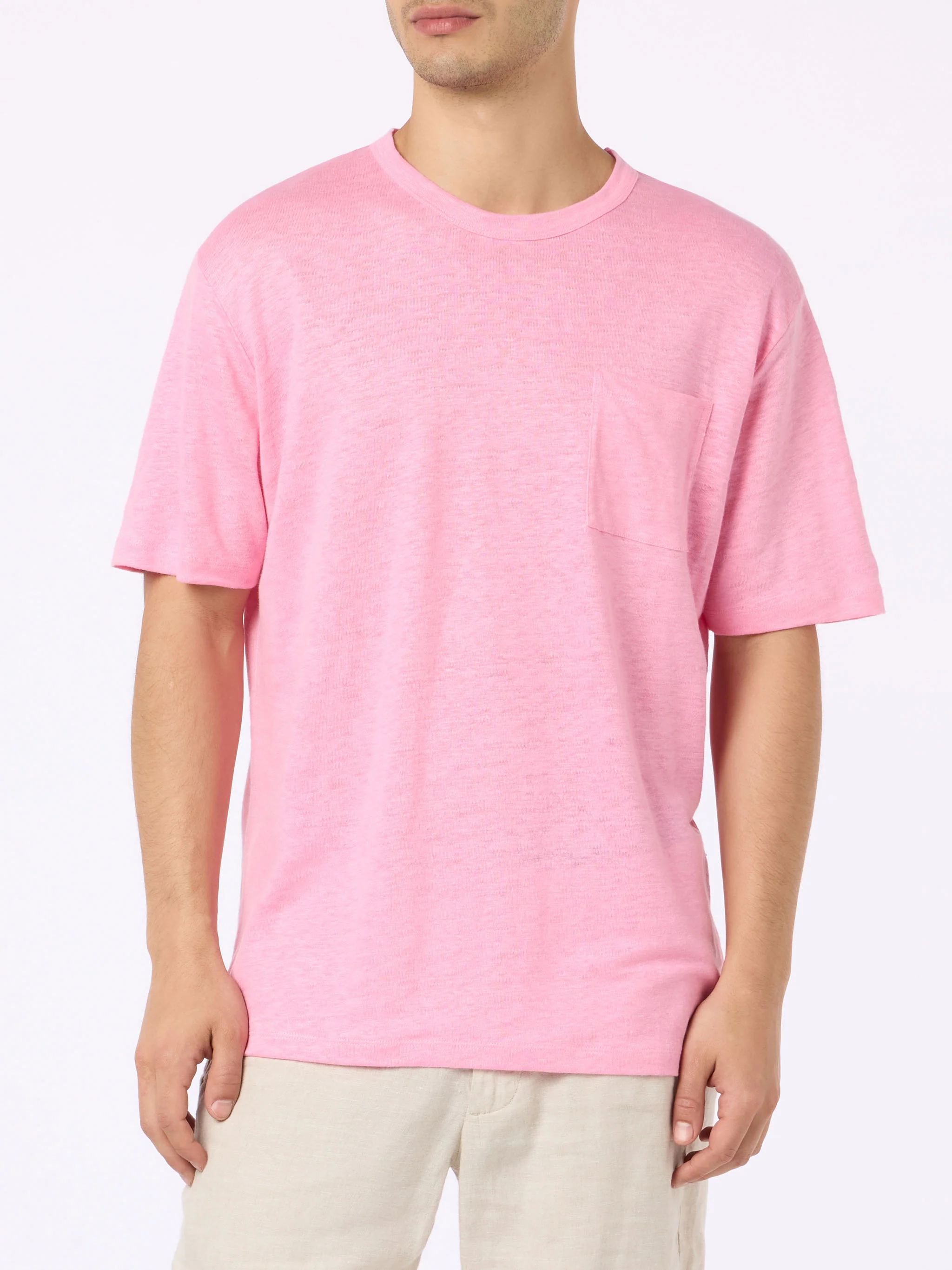 Ecstasea heren T-shirt van roze linnen jersey met zakje
