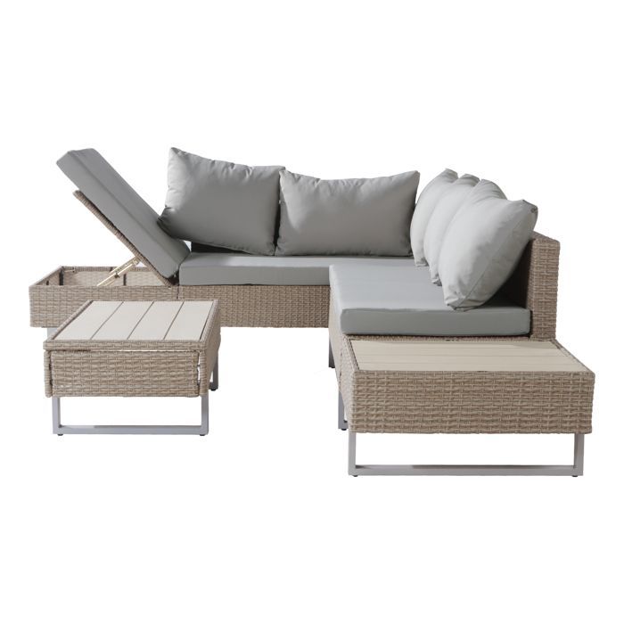 Modular PE rattan garden furniture set - suitable for 4 to 5 people - plastic plank coffee table - Khaki