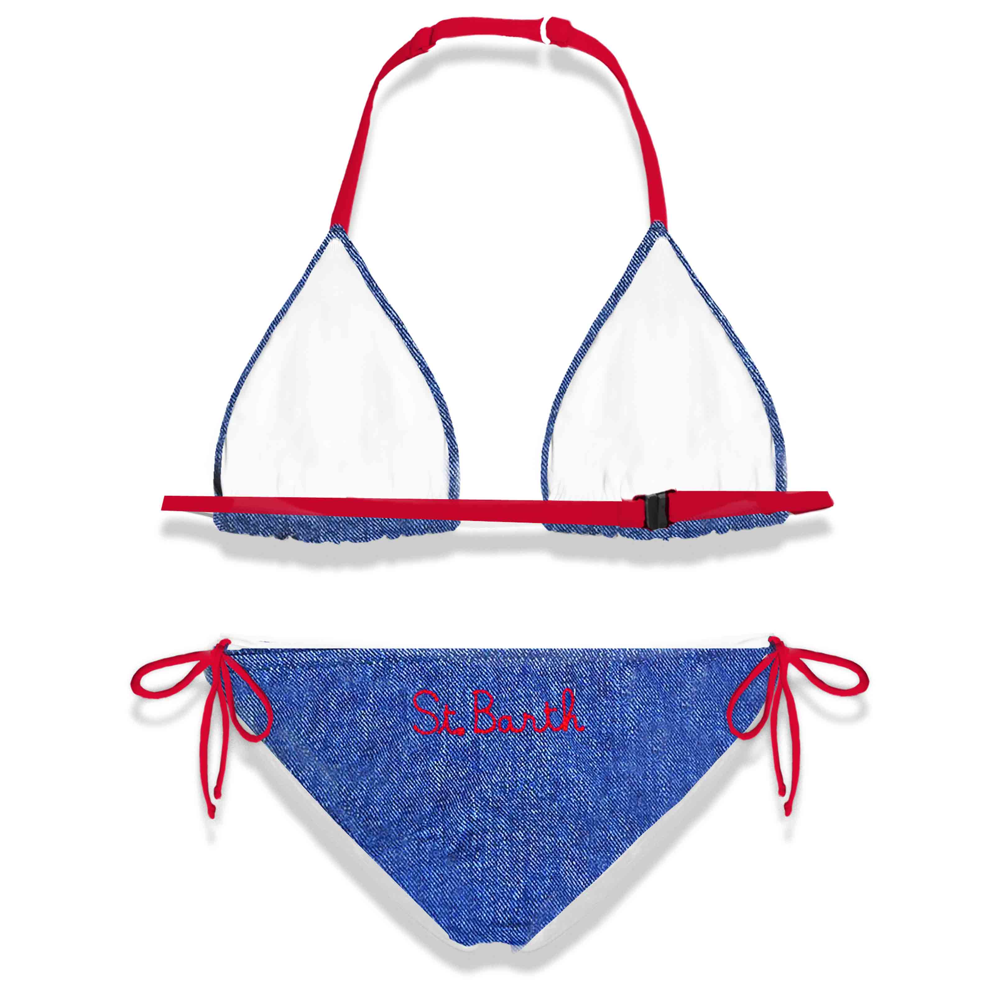 Erdbeerblauer Denim-Bikini für Mädchen
