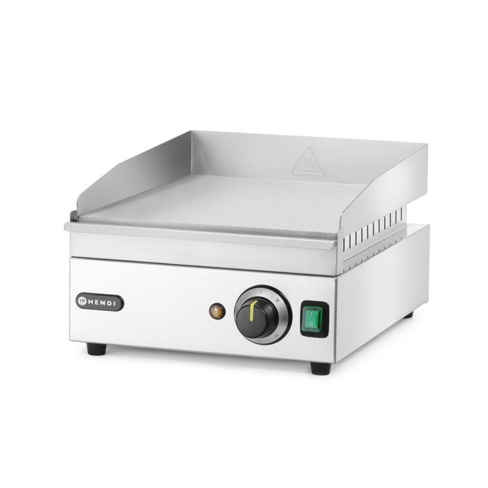 HENDI Plancha électrique lisse 2000W inox, plaque 8 mm 316×380 mm, tiroir à graisse, thermostat 300°C