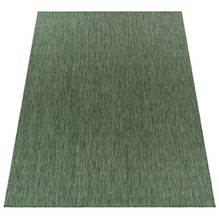 Alfombra de exterior Paco Home para balcón, terraza o cocina, lisa con estampado moteado verde, 200x280 cm.