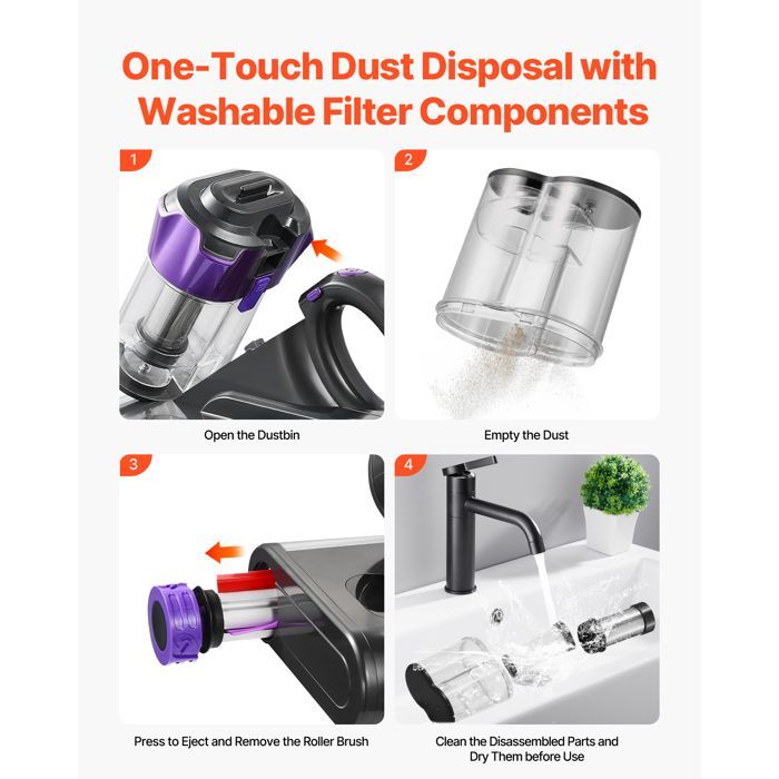 VEVOR 550W Anti-Dust Mite Mattress Vacuum Cleaner with Powerful 18 kPa Suction, Double Dust Bin, HEPA Filter, and Heating