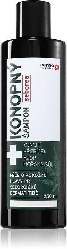 Shampoo de cânhamo Cemio Hemp Seborea para psoríase e dermatite seborreica.