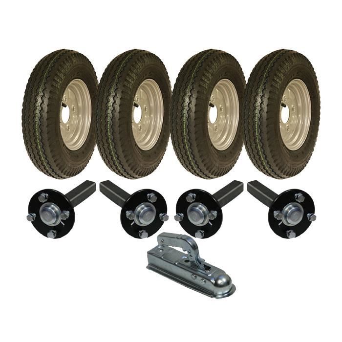 Kit para reboque de dois eixos Parnells - 4.00-8 - Velocidade legal - Rodas de aço - Pneus reforçados