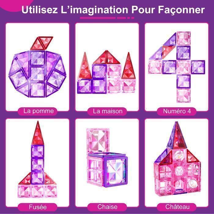 Tuiles Magnétiques -KUKUFUN-111 pièces -Stimuler et développer les capacités manuelles et la créativité des enfants-STEM 3-8ans