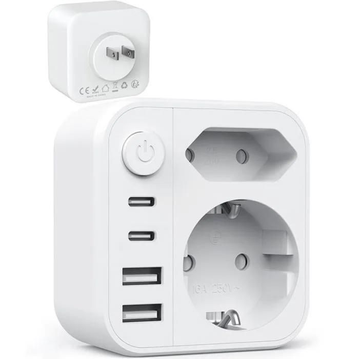 Enchufe de viaje internacional - Conector de viaje de Francia a Japón con 4 puertos USB - Adaptador de viaje