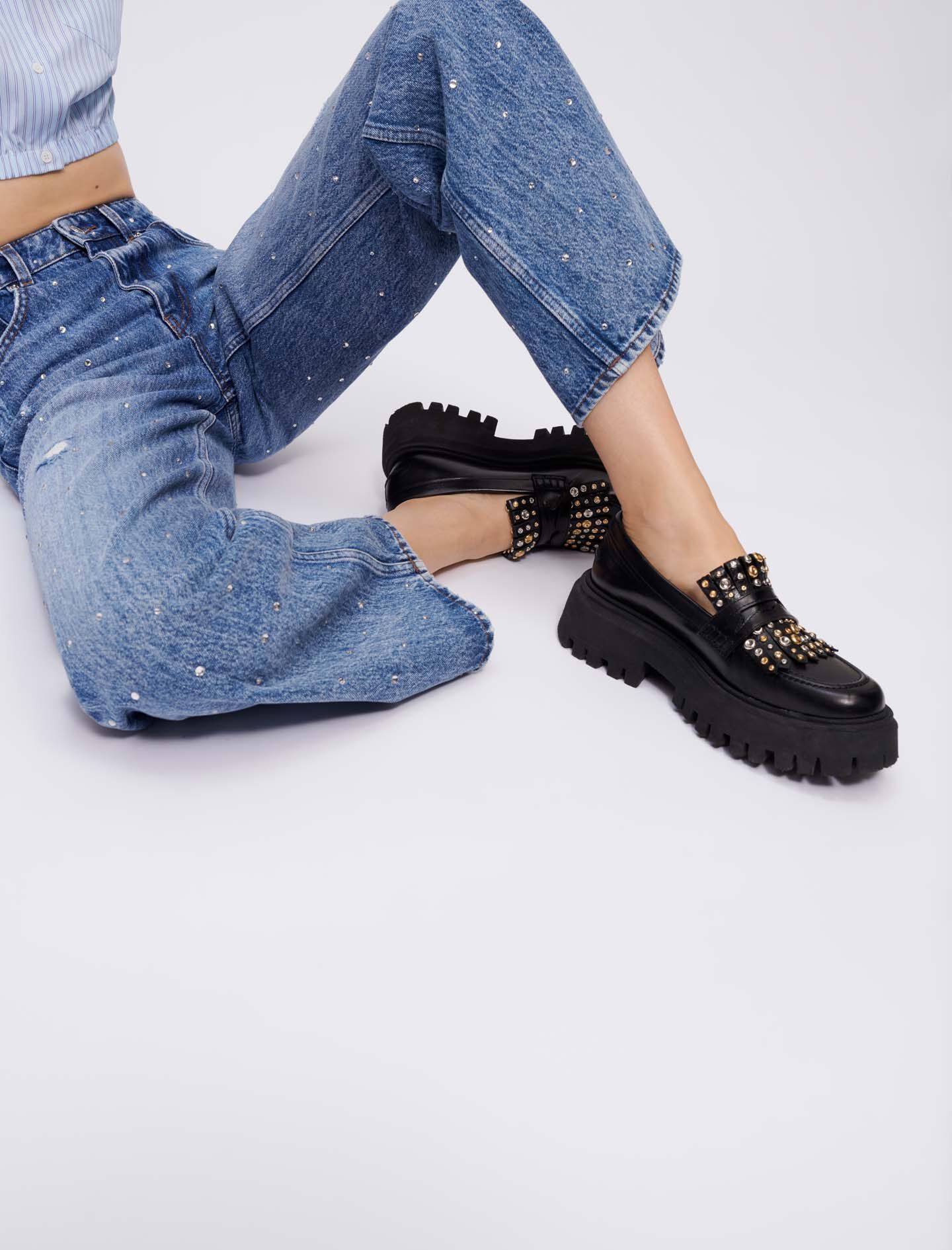 Loafers met plateauzool en studs - Zwart