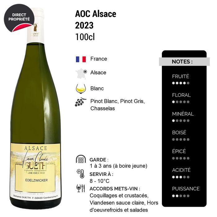 Domaine Gueth Alsace Tradition Edelzwicker 2023 - Vino bianco dell'Alsazia (6x100cl)