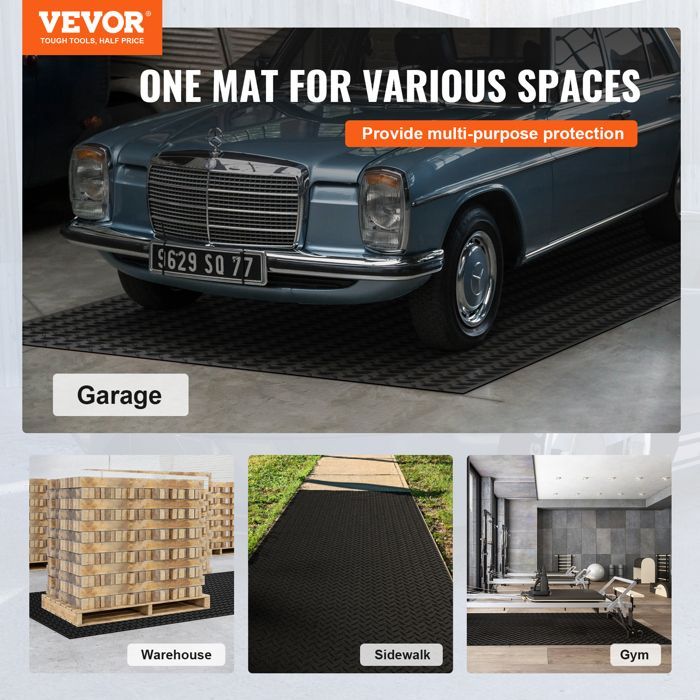 Alfombrilla para garaje VEVOR - 1236 x 3065 mm - 3 mm de grosor - para protección del suelo debajo de coches, garaje, gimnasio - Negra
