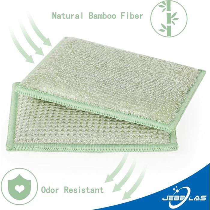 Éponges de Cuisine - WOODOURS - Lot de 8 - Bambou - Résistantes aux Taches - Vert