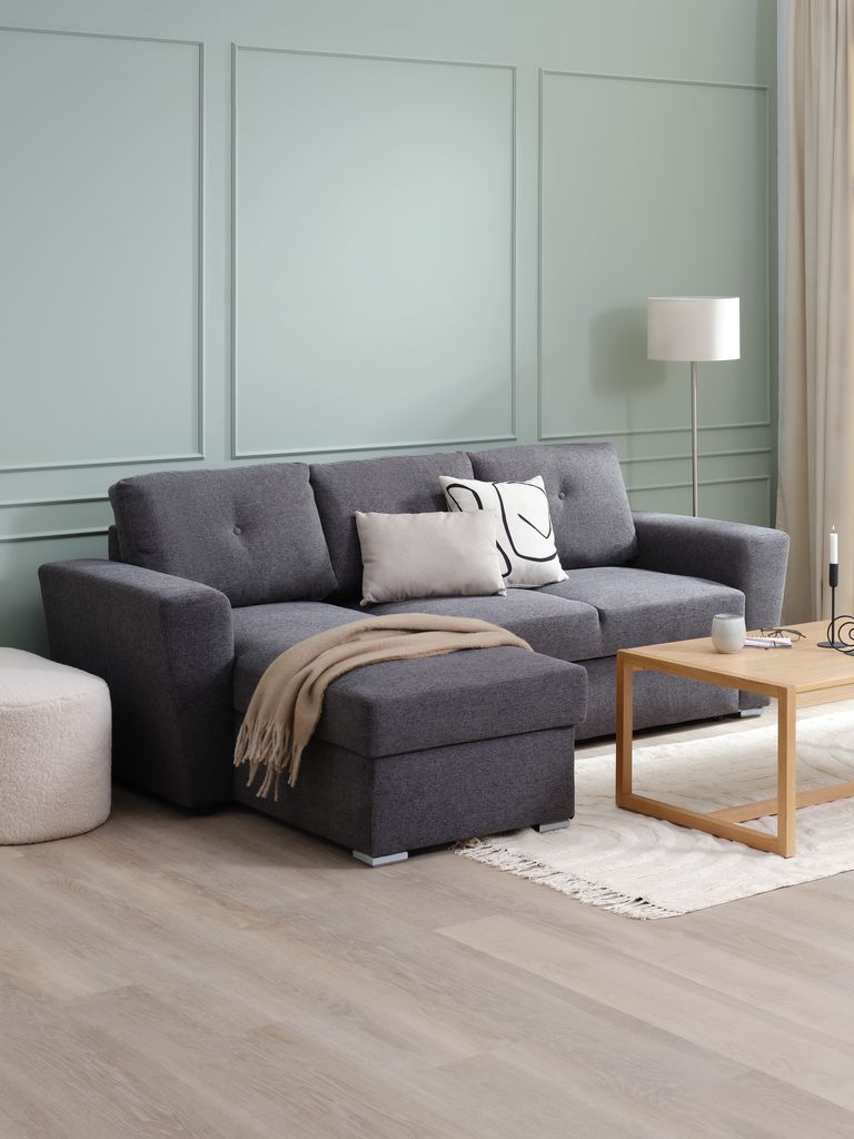 VEJLBY Sofa na razvlačenje s ležaljkom VEJLBY tamno siva tkanina