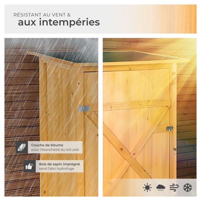 Armoire de jardin - TECTAKE - Abri TAMAN en Bois 2 Etagères avec Fermeture à verrou 75 cm x 56 cm x 118 cm - Marron