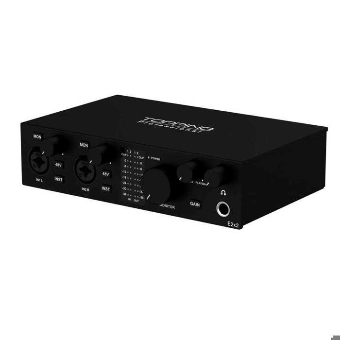 Topping Professional E2x2 – 24-Bit/192-kHz-USB-Audiointerface mit ultralinearem Mikrofonvorverstärker