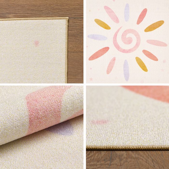 Alfombra infantil Carpetsale24 con estampado de sol, color beige, 80x120 cm, alfombra para dormitorio infantil, alfombra para habitación de bebé.