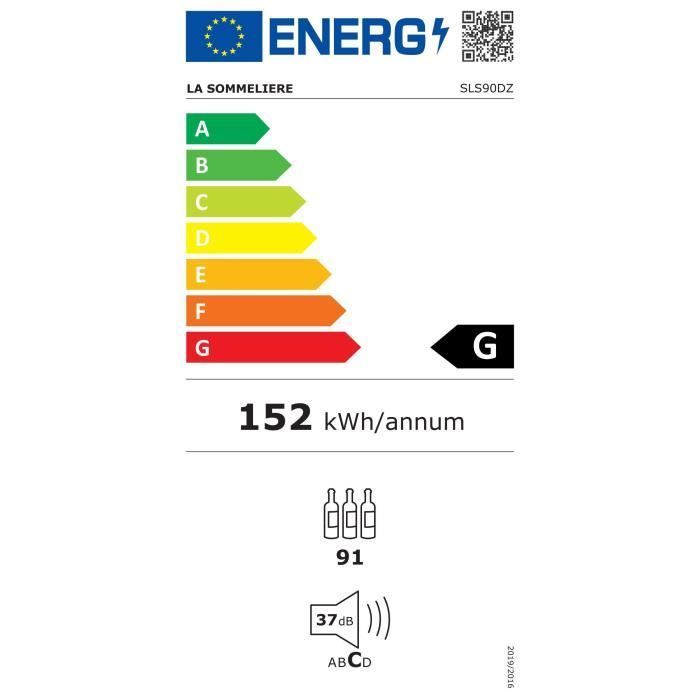 Serving wine cellar - LA SOMMELIERE - SLS90DZ - 91 bottles - Reversible glass door - Energy class G - 48 x 57.5 x 128.5 cm - Black