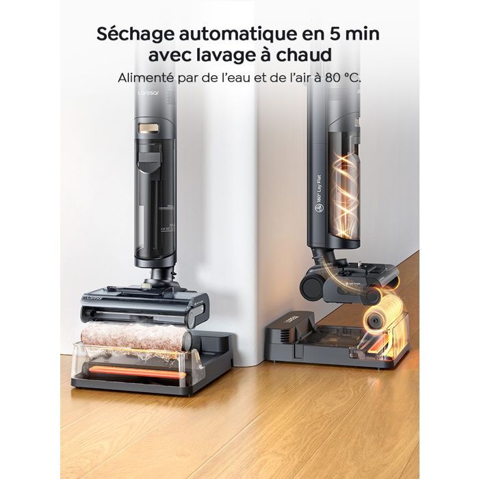 LARESAR S7 Pro Combo 3 in 1 Aspirapolvere e lavapavimenti senza fili - Autopulente 80°C - Superficie piatta 180° - Anti-capelli - LED - Autonomia della batteria 50 min