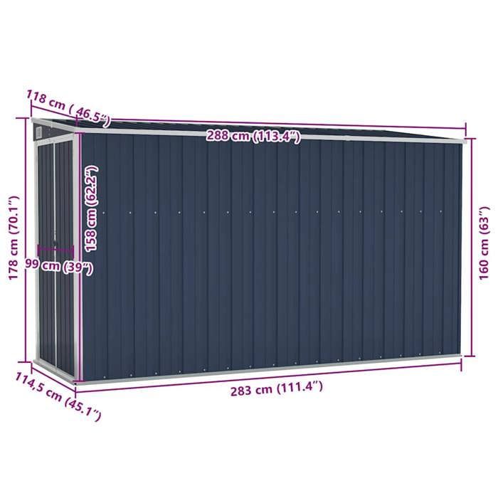 (63269)Cabane/abris de jardin CHIC,Abri de jardin mural Anthracite 118x288x178 cm Acier FR