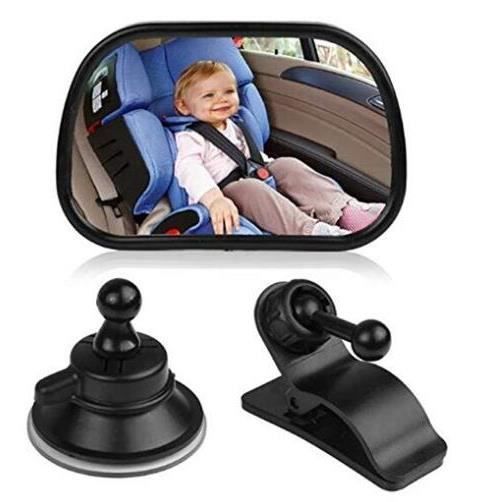 Specchietto retrovisore per bambini 2 in 1, regolabile, con ventosa e clip, per auto, colore nero.