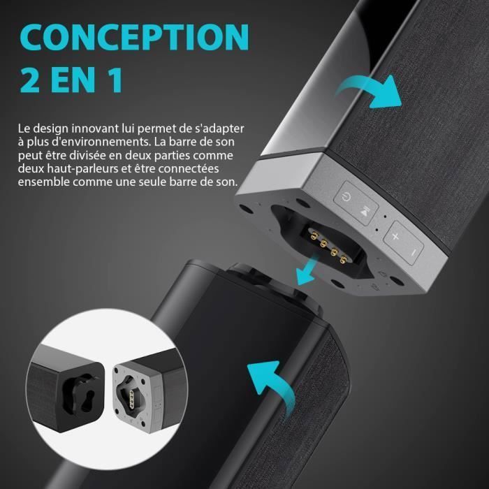 Barra de sonido MEIDONG - 50 W - Bluetooth - Sonido envolvente dinámico de 360° - HDMI/Fibra óptica/RCA