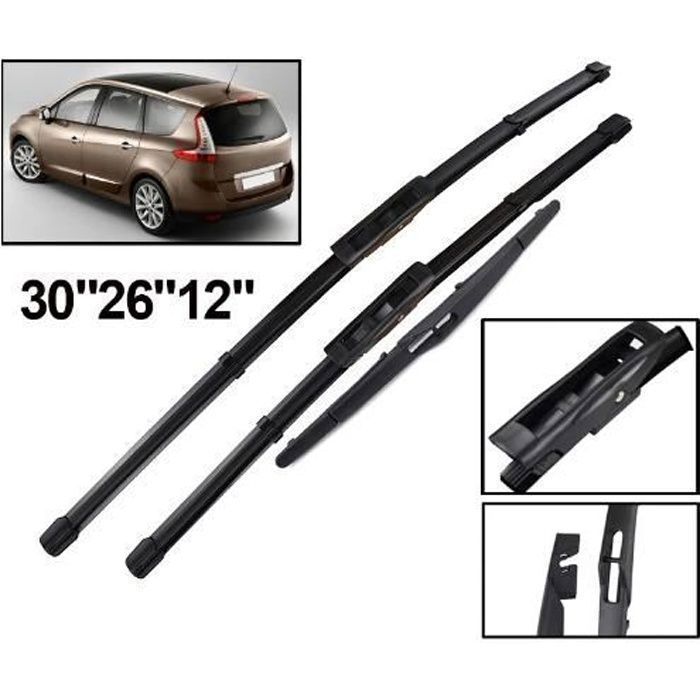 Juego de 3 limpiaparabrisas delanteros y traseros para Renault Scenic 3 - Grand Scenic 3 2009 2010 2011 2012 2013 2014 2015 2016