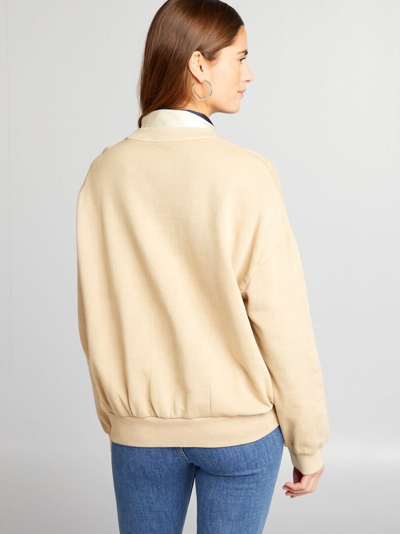 Sweatshirt van vervaagde fleecestof - BEIGE