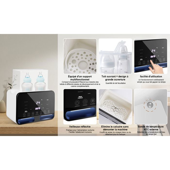Chauffe-biberon 9 en 1 Pour Bébé sans BPA - Double Tasse - Chauffage rapide - Double Stérilisation à Vapeur - Décongélation