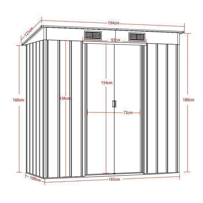 Garden Shed - 194 x 180 x 109 cm, with a covered tool shed and 2 sliding doors