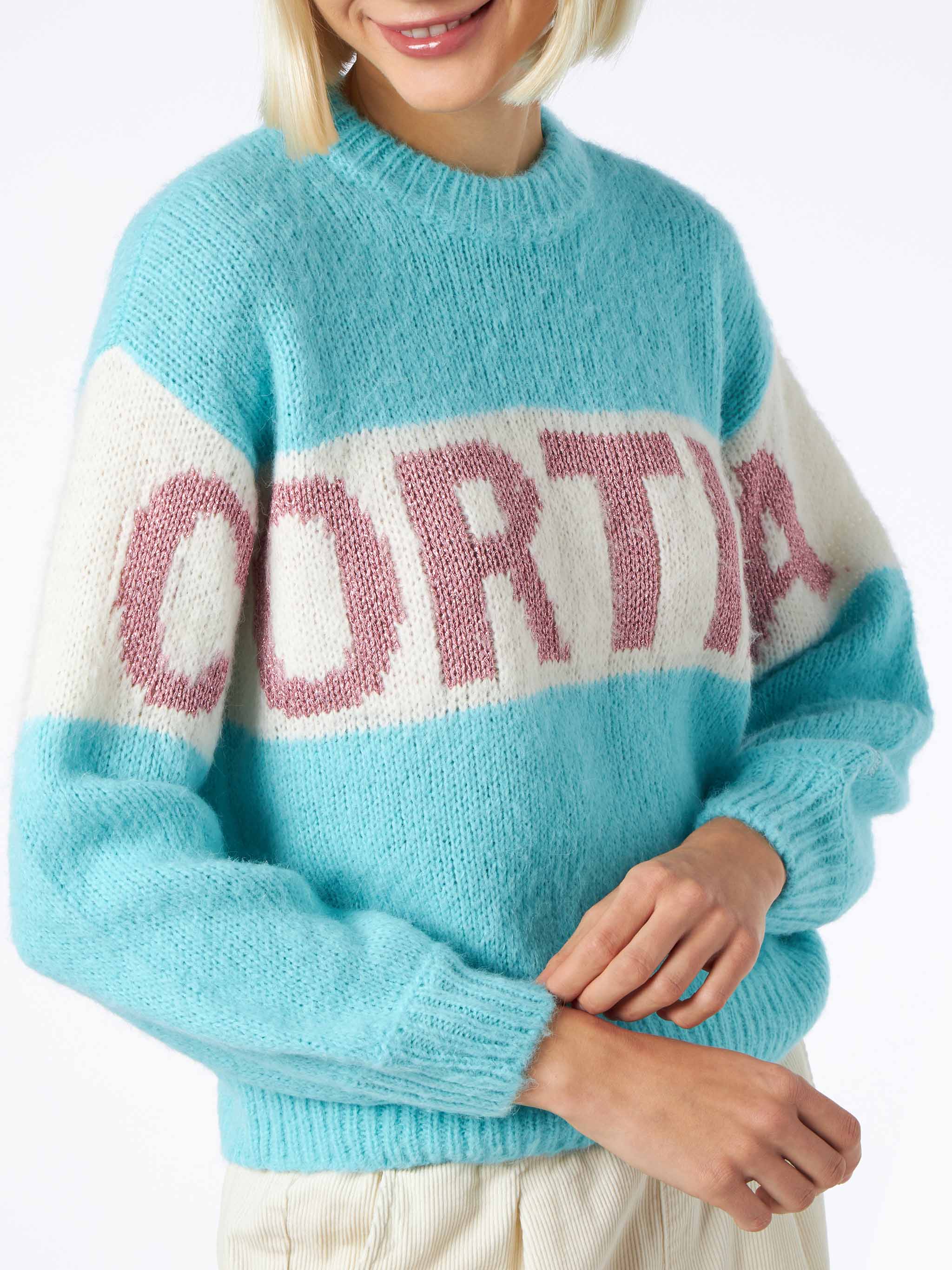 Maglia morbida da donna dalla forma squadrata con stampa jacquard Cort