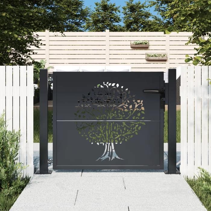 vidaXL Garden Gate, Patio Gate, Security Barrier, Outdoor Gate, Anthracite 105x80 cm Steel 153154