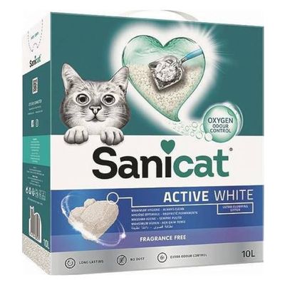 Areia higiênica aglomerante branca Sanicat Active para gatos