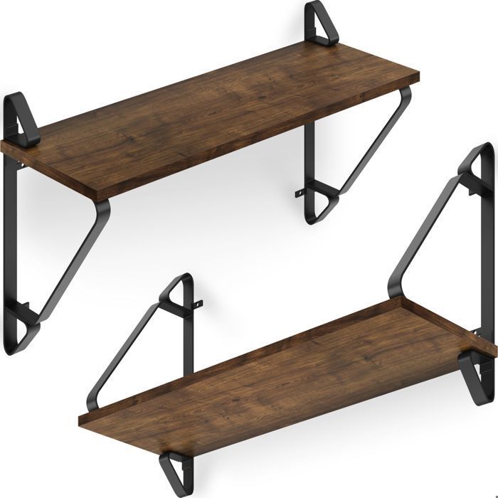 Estantería de pared - TECTAKE - Juego de 2 estantes colgantes IRVINE de aglomerado - Madera oscura